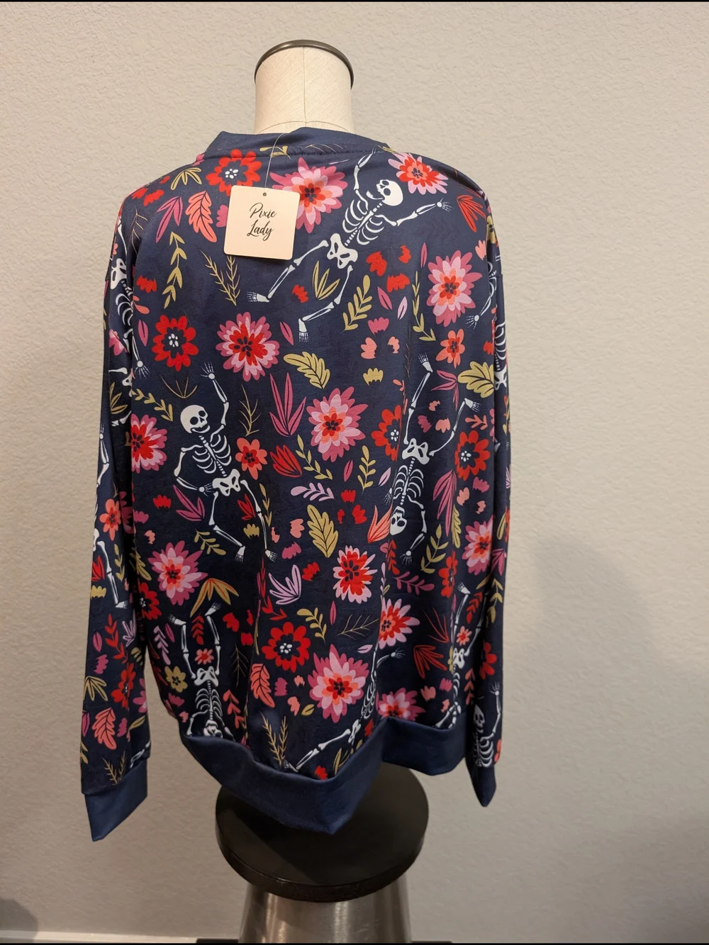 Floral Skeleton Print Navy Sweatshirt - Picture 4 of 5